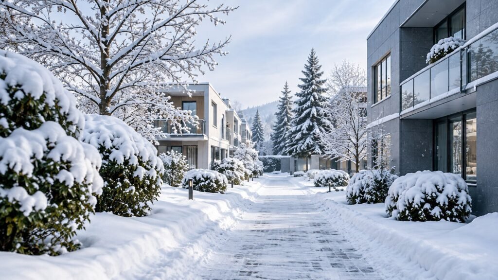 Snowy Modern Apartment Courtyard img